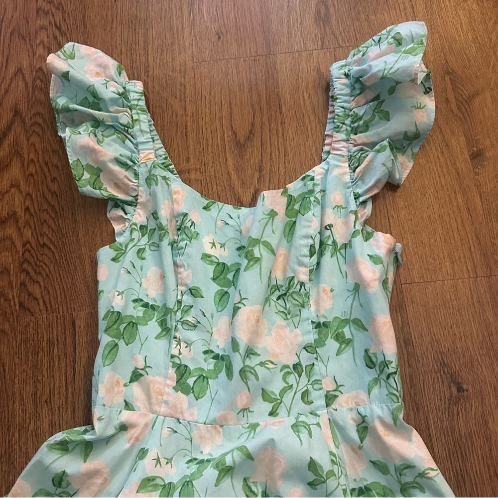 Hill House green Floral Dress size small unlined sleeveless cotton side pockets - Picture 4 of 9